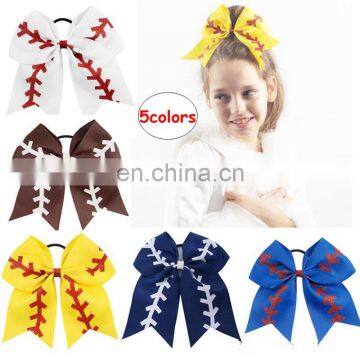 7inch Girl Large Hairbands Children Baseball football design Red stitches with Ponytail 5colors