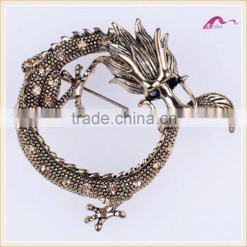 Fashion Custom Made Bulk Gold Crystal Chinese Dragon Brooch