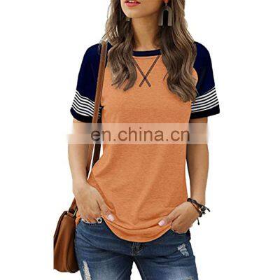 European and American Amazon hot style casual women's 2021 new splicing faded short-sleeved women's casual T-shirt