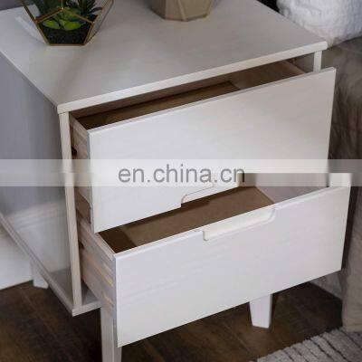 Pine Wood Bedside Cabinet White Nightstand With 2 Drawers photo-4