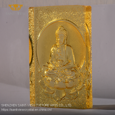 Customization Liuli Crystal Glass Craft Interior Home Buddha Brick Sculpture photo-3