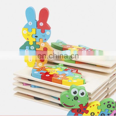 Intelligence Kids Toy Wooden 3D Puzzle Jigsaw Tangram for Children Baby Cartoon Animal/Traffic Puzzles Educational Learning Toys