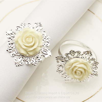 IN STOCK White Plastic Metal Flower Plant Napkin Ring For Wedding Festival Decor Wholesale photo-3