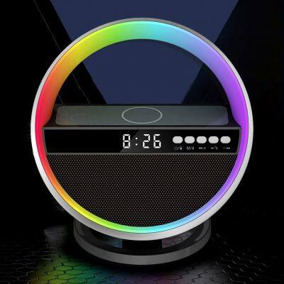 Top Fashion Multi-function Digital Display Alto Falante LED Colorful Alarm Clock Bluetooth Speaker With Fast Wireless Charging