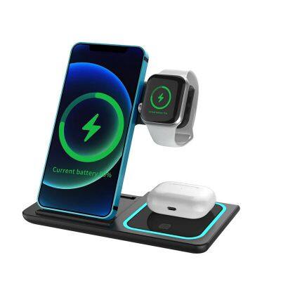 Universal Desk Multi Function Portable Foldable Phone Fast Charging Station 15W 3 In 1 Wireless Charger Pad For Iphone