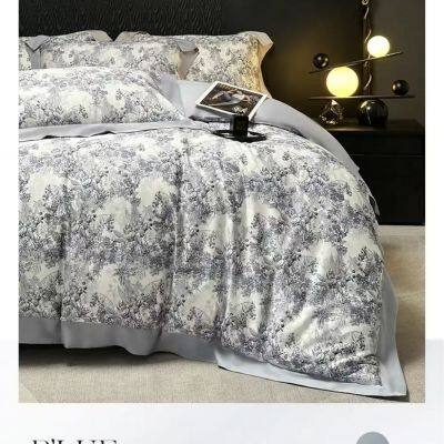 4 Piece 100% Cotton Sateen Bedding Set – Cream White Marble Jacquard, Skin-Friendly Breathable, All Season King Size