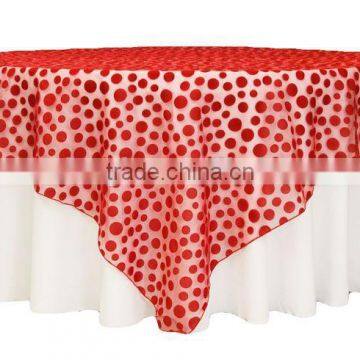 wholesale Organza embroidered flocking Wedding Table Overlay
