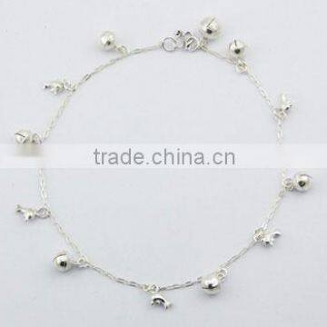 Cute Dolphin Charms & Spheres On Fine Chain Silver Anklet