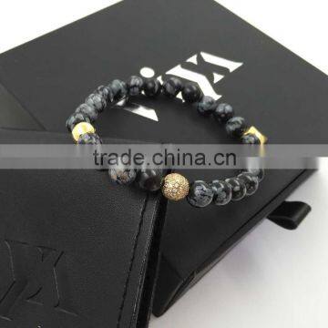 luxury men CZ balls bracelet onyx stones round beads tiger eyes beads bracelet with charm pendents