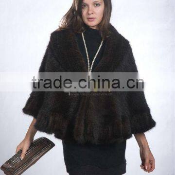 QD10041 High Fashion Coffee Brown Knitting Real Mink Fur Shawl 2014 New Woman Clothes