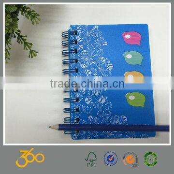 2015 new products plastic cover spiral notebook with color pages