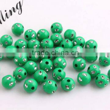 Dark Green Color Chunky Acrylic Solid Rhinestone Bling Beads 4mm to 12mm Wholesales Jewelry