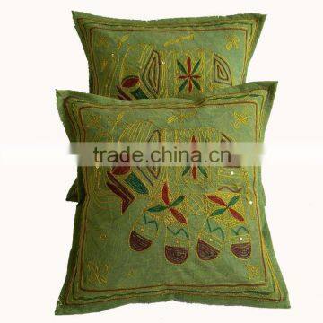 GREEN HANDMADE INDIAN COTTON Cushion Cover