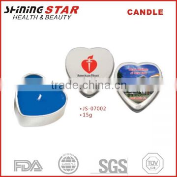 2015 new design 15g scented candle in heart shape tin