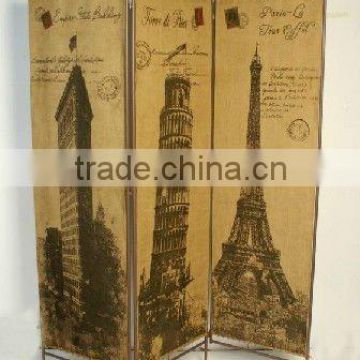 112127 - 3 Panel Fabric Metal Folding Screen Room Divider