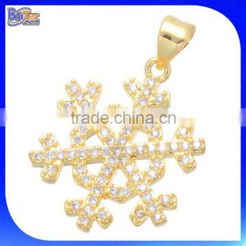 China Alibaba Express Cheap Yellow Gold Plated Micro-pave Cubic Zircon Snowflake Copper Pendant Brass Pendant With Diamond