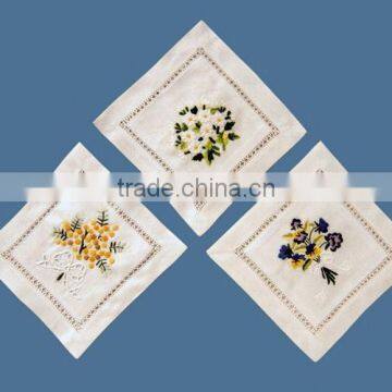 Embroidered cocktail napkins white cotton