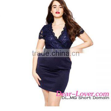 2016 Navy Lace Top Plus Size Bodycon pictures office dress for ladies