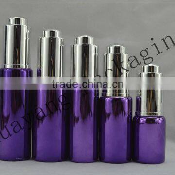 Purple hot stamping glass bottle metal glass bottle with pump