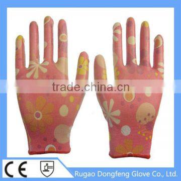 CE EN420 approved 13g poly printed garden gloves for General handing