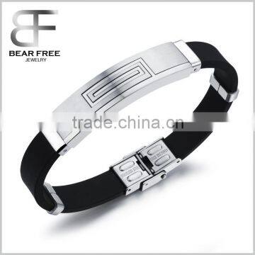  wholesale Mens Stainless Steel Greek Pattern Bracelet Silicone Wristband with metal buckle Cheap