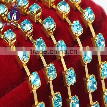 SS12( 3.0-3.2mm) gold Rhinestone cup chain for Bags ,Shoes,Belt,Garment Decoration Etc