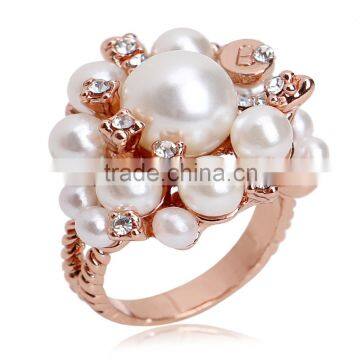 AAA Pearl Ring Zircon Flower 18k Yellow Gold Plating Rings With Austrian Crystal