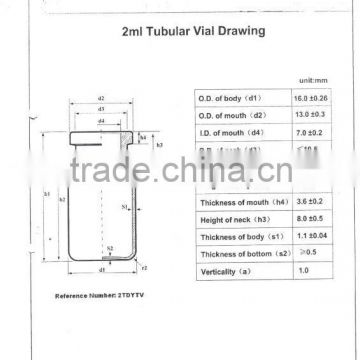 tubular injection vials 2ml low borosilicate tube