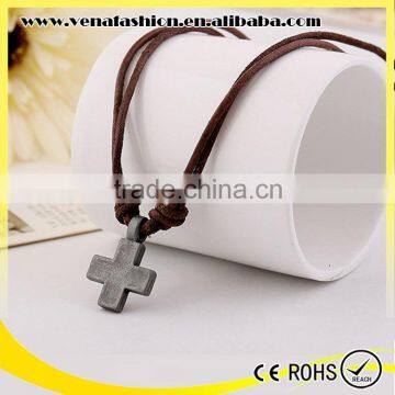 Cross Pendant Leather Choker Collar Necklace for Women