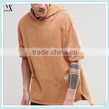 2016 Custom Wholesale Man Hoodie Short Sleeve Oversized Hoodie With Heavy Wash