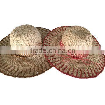 Wholesale best quality 100% handmade lace Raffia crochet straw hat for women