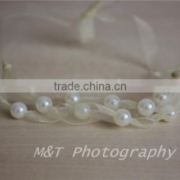 Pretty Newborn Girl Headband Baby Girl Pearl Chiffon Head Accessories