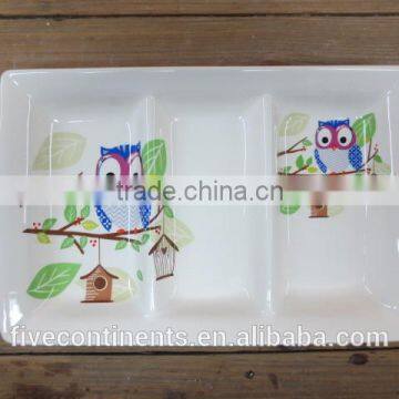 New porcelain ceramic rectangle 3 section plate food dish