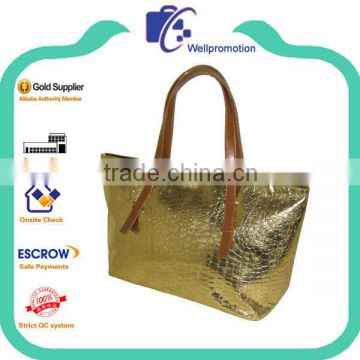 Wellpromotion fashion promotional golden crocodile-embossed synthetic leather tote bag with shoulder straps