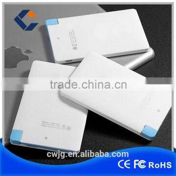 Printing Logo ultra slim credit card 2500 mah power bank with build in cable