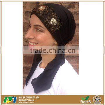 Black Patchwork Bohemian Pre Tied Fashion Head Scarves For Women