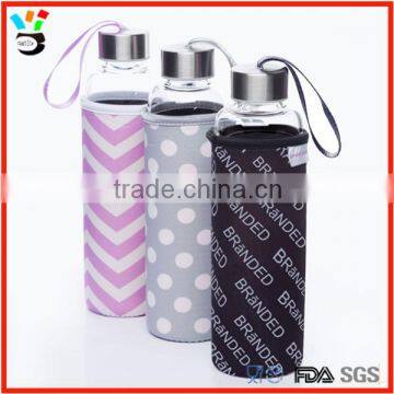 new arrival cheap price portable glass water bottle with neoprene sleeve