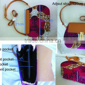 2016 Famous New Style Cross Bags for Girls Ankara African Prints and Fabric Bag PU Leather Handbag photo-5