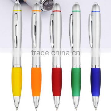 LED flash light white/silver body with rubber grip plastic ball point pen