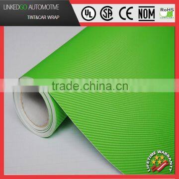 3D Green self adhesive 1.52*30M car accessory Customized vinyl sticker carbon fiber