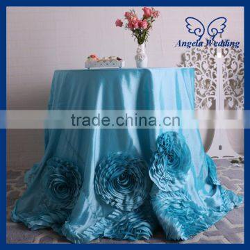 CL052E Fancy elegant round ruffled flower fancy wedding turquoise blue taffeta tablecloths for cake table