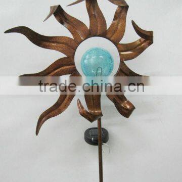 wholesale metal iron golden sun solar stake light sun for garden decoration