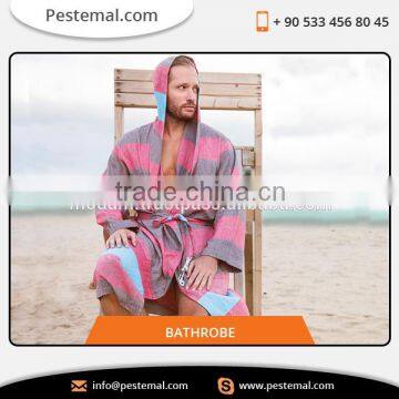 Latest Fashionable Strip Design Bath Robe for Men