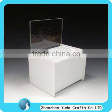 high quality large white acrylic suggestion box perspex donation box plexiglass charity box with lock and brochure holder