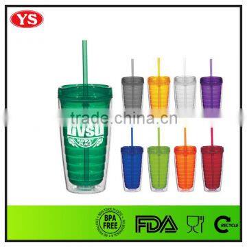 16oz double wall coffee to go plastic tumbler with lid and straw