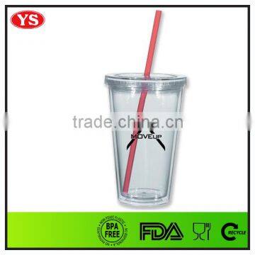 Bpa Free 16 Ounce Double Wall Plastic Straw Drinking Cups