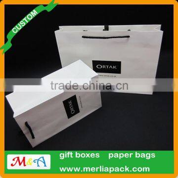 Matte Black Shopping Bag Paper Gift Sales Tote Bags with Grosgrain Ribbon Bags