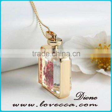 Square Gold Plated Locket Dried Real Flower Necklace photo-5