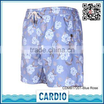 100% Polyester Blue Rose print mens beach sport surfing shorts