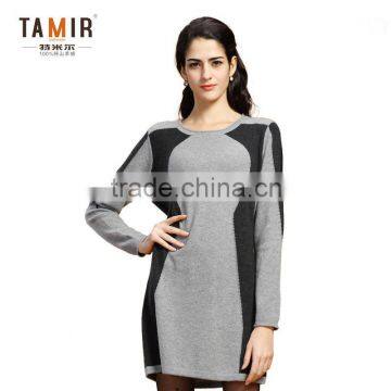 High Quality Cashmere Knitted Ladies Fancy Dress, Ladies Simple Round Neck Dress